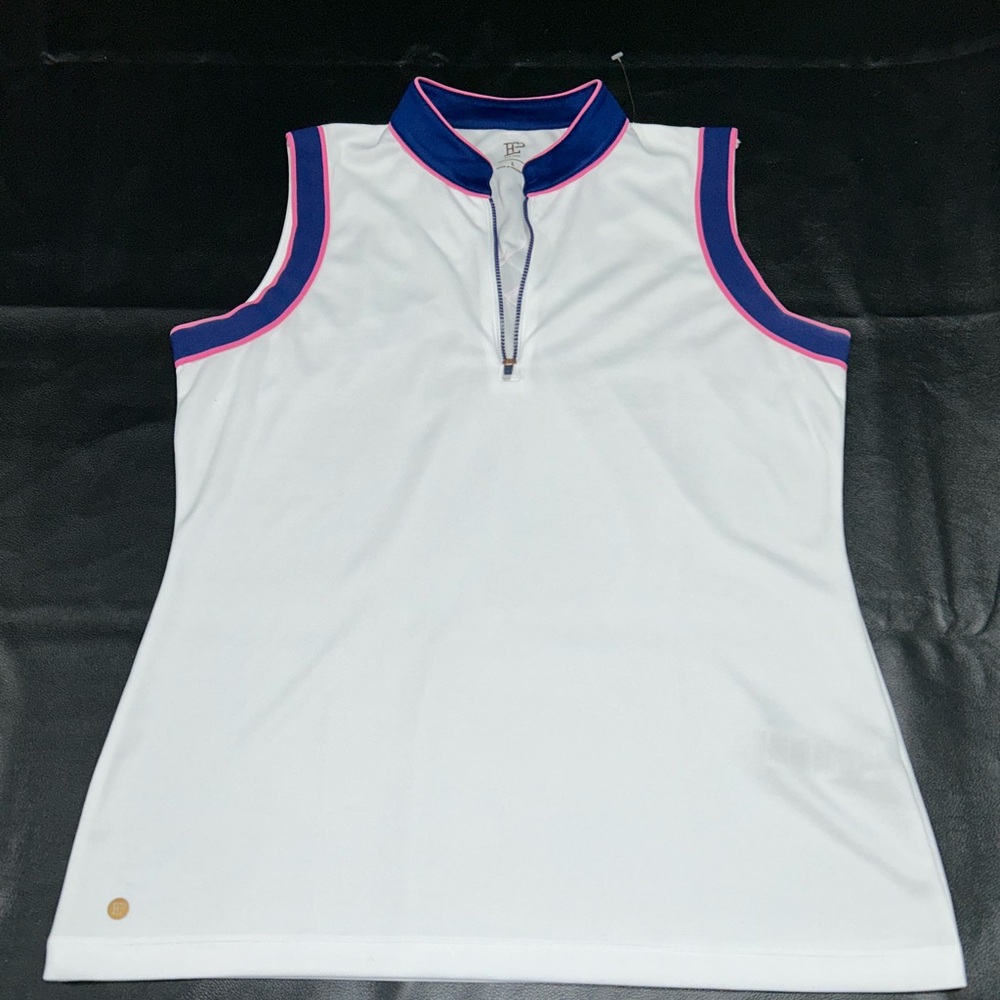 EP NY Golf White Blue Fitted Polo Tank Top